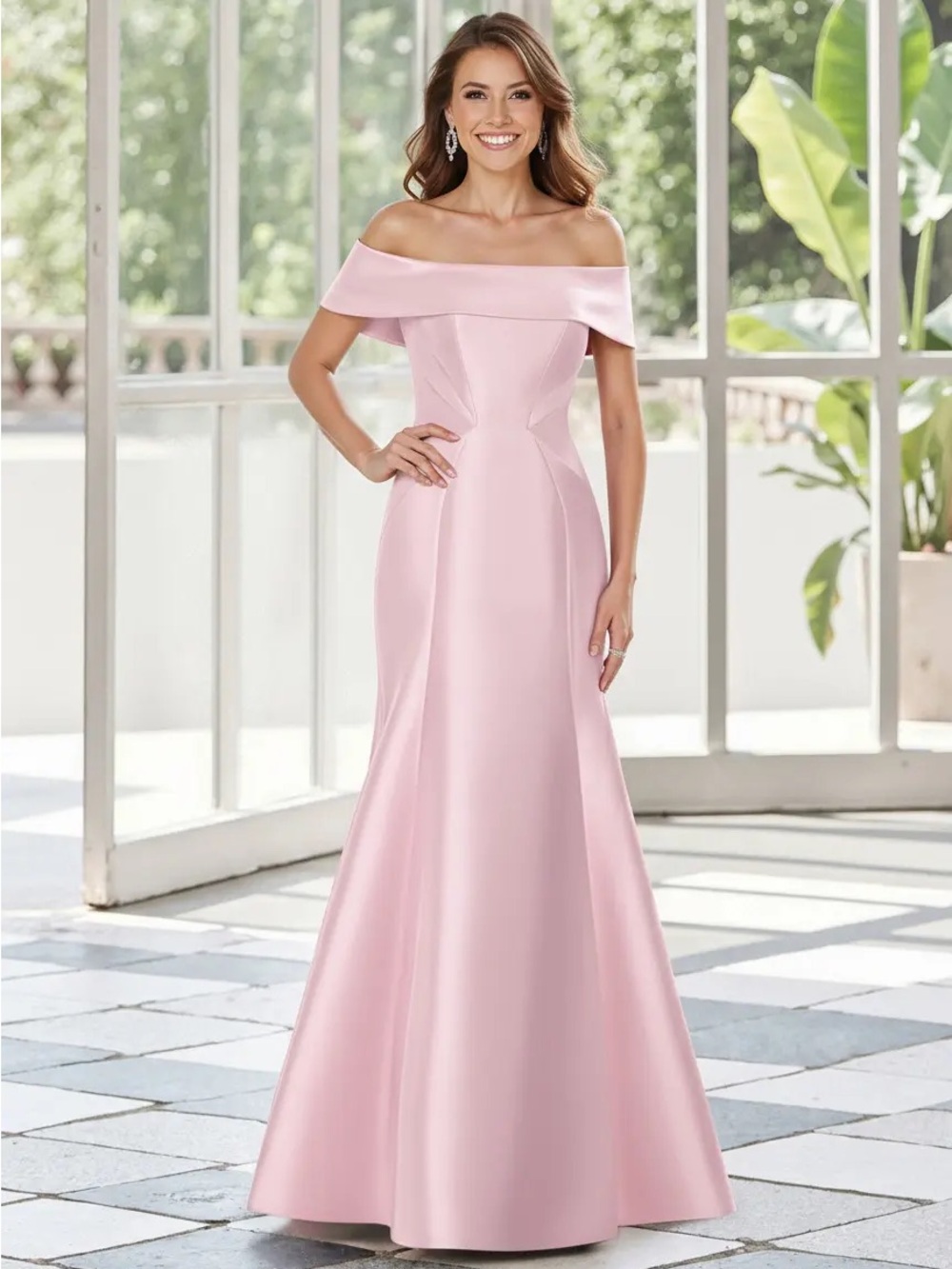 Off-Shoulder Light Pink Evening Gown